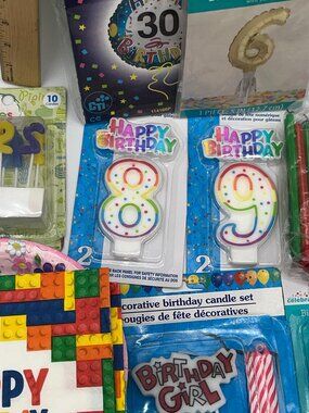 Huge birthday lot, candles, balloons, napkins, plates